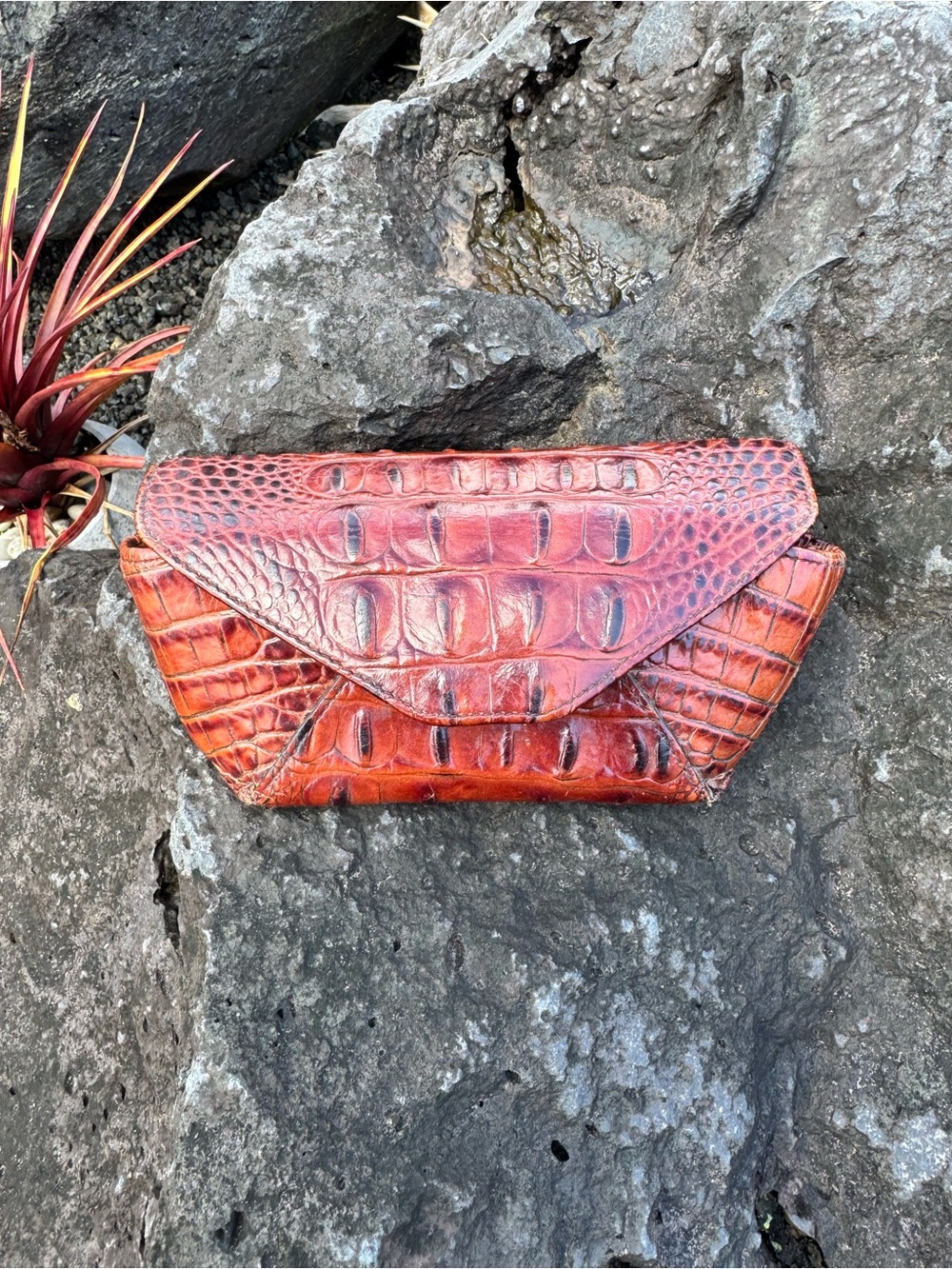 Brahmin Croc Embossed Eyeglass Holder Case Brown Cognac Leather
